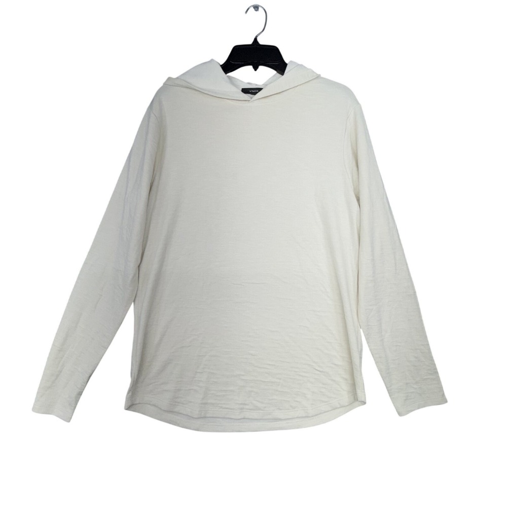 Vince Hoodie Mens L Cream Pullover Hooded Cotton Casual Lightweight Long Sleeve